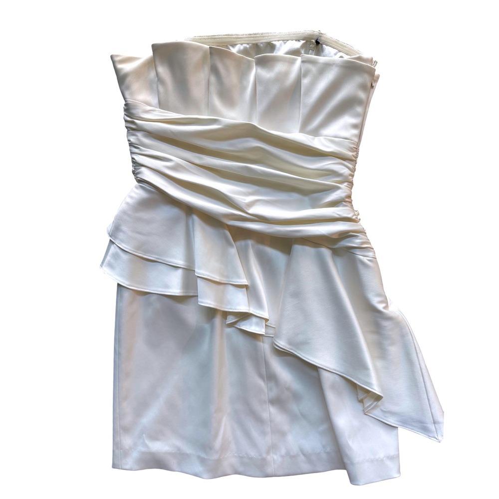 Laundry by Shelli Segal Cream Satin Strapless Sequin Ruffle Mini Dress Size 4 - Picture 7 of 8